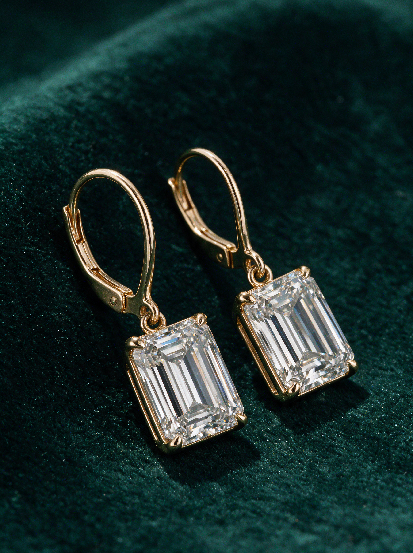 Emerald-Cut Leverback Drops — hero view, 1.00 ct total per pair · 14k yellow gold