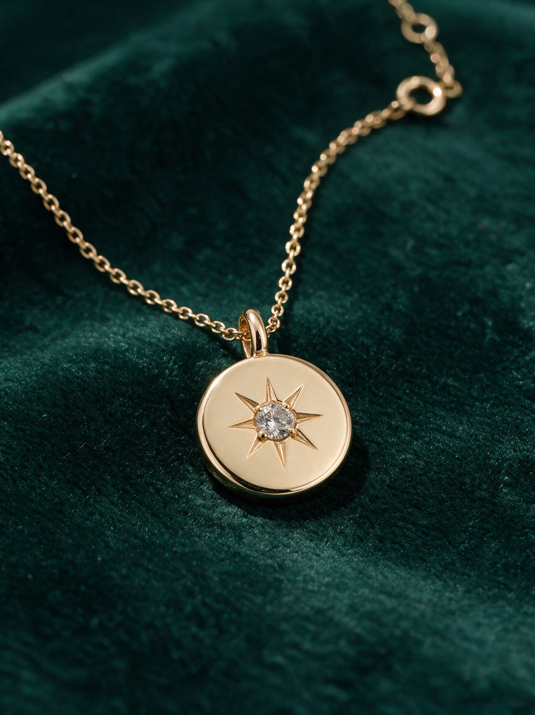 Star-Set Diamond Medallion — hero view, 0.15 ct · 14k yellow gold · 16–18 inch chain included
